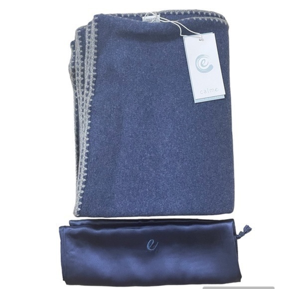 JOHNNY WAS Calme Navy Whipstitch Cashmere throw blanket - Picture 1 of 7